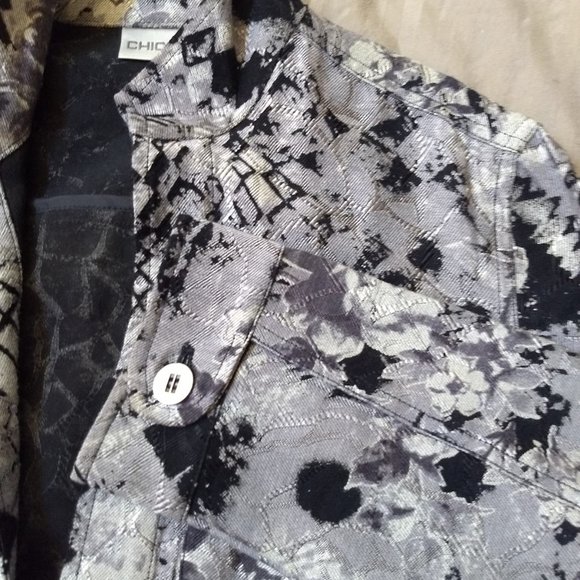 Chico's Silver and Black Floral Open Front Blazer Size Medium - Picture 4 of 8